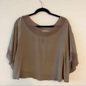 Anthropologie Silk Crochet Trim Top